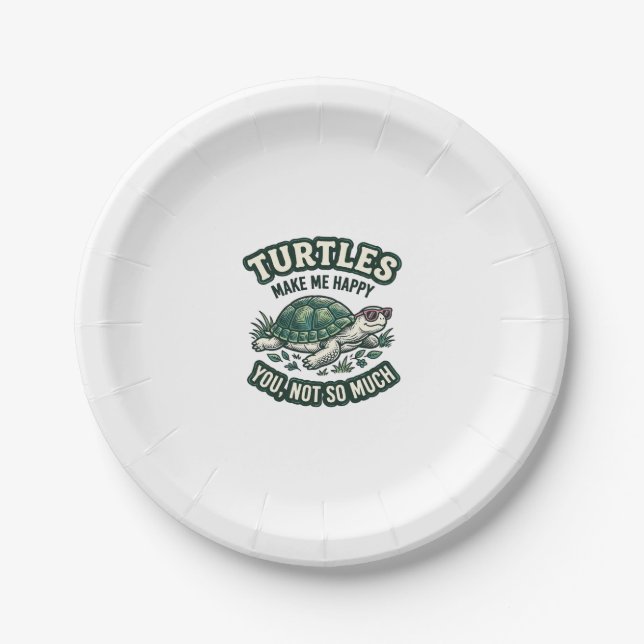 Funny Turtle Make Me Happy Vintage  Paper Plates (Front)