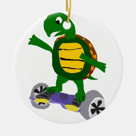 Funny Turtle On Hoverboard Original Art Ceramic Ornament