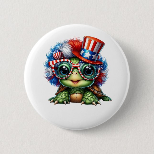 Funny Turtle Patriotic USA Flag Sunglass Button (Front)