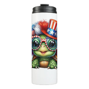 Funny Turtle Patriotic USA Flag Sunglass Thermal Tumbler