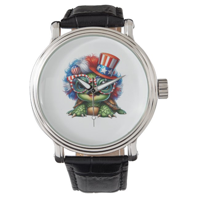 Funny Turtle Patriotic USA Flag Sunglass Watch (Front)