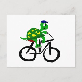 Funny Turtle Riding Bicycle Postcard by naturesmiles at Zazzle