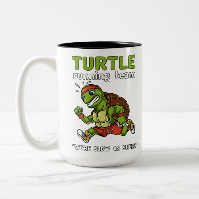 Funny Turtle Running Team Cardio Workout Exercise Two-Tone Coffee Mug (Left)