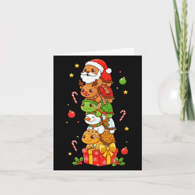 Funny Turtle Santa Elf Snowman Christmas Womens Me Card (Front)