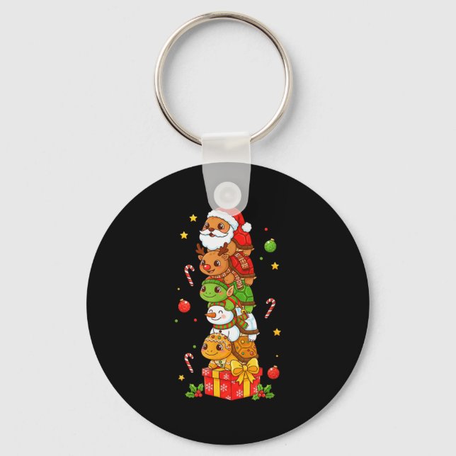 Funny Turtle Santa Elf Snowman Christmas Womens Me Keychain (Front)