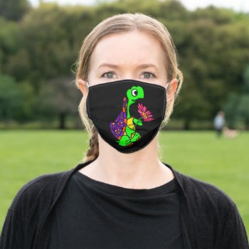 Funny Turtle With Daisy Flower Adult Cloth Face Mask by inspirationrocks at Zazzle