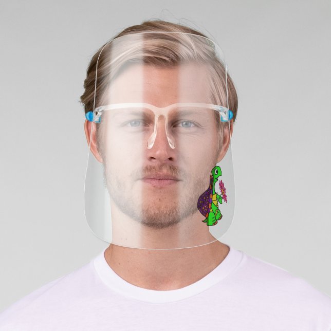 Funny Turtle with Daisy Flower Cartoon Face Shield (Insitu)