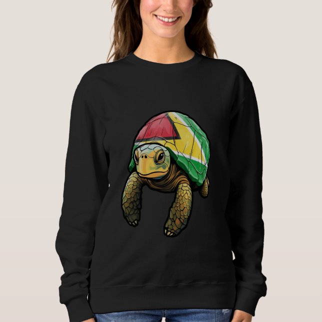 Funny Turtle with Guyana Flag Cool Guyanese Pride  Sweatshirt (Front)