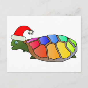 Funny Turtle with Santa Hat Holiday Postcard
