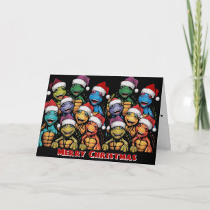 Funny Turtles in Santa Hats Christmas Abstract Card