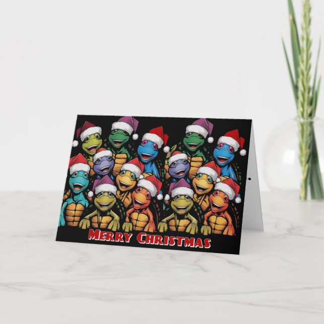 Funny Turtles in Santa Hats Christmas Abstract Card (Front)