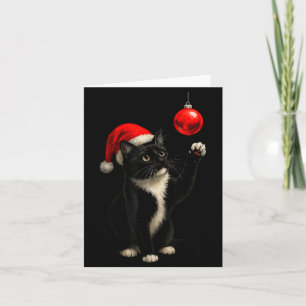 Funny Tuxedo Bauble Cat Santa Hat Red Xmas Christm Card