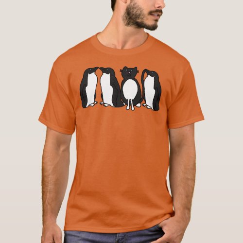 Funny Tuxedo Cat and Penguins T_Shirt