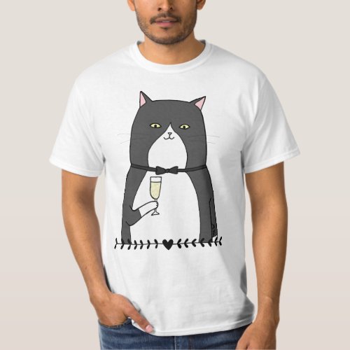 Funny Tuxedo Cat Champagne Cheers Cat lover Gift T_Shirt