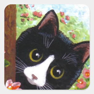 Funny Tuxedo Cat Creationarts Square Sticker