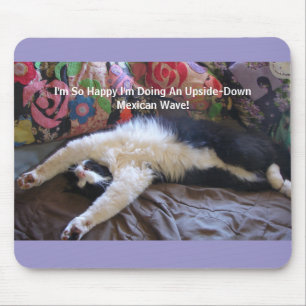 Funny Tuxedo Cat Cute doing a Mexican Wave Magnet Mouse Pad