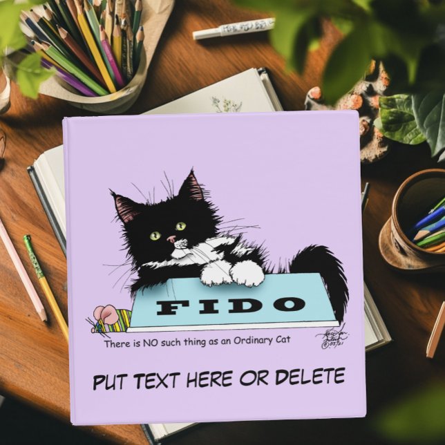 Funny Tuxedo Cat Dog's Bowl Purple 3 Ring Binder (Creator Uploaded)