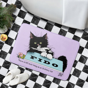 Funny Tuxedo Cat Dog's Bowl Purple Bath Mat