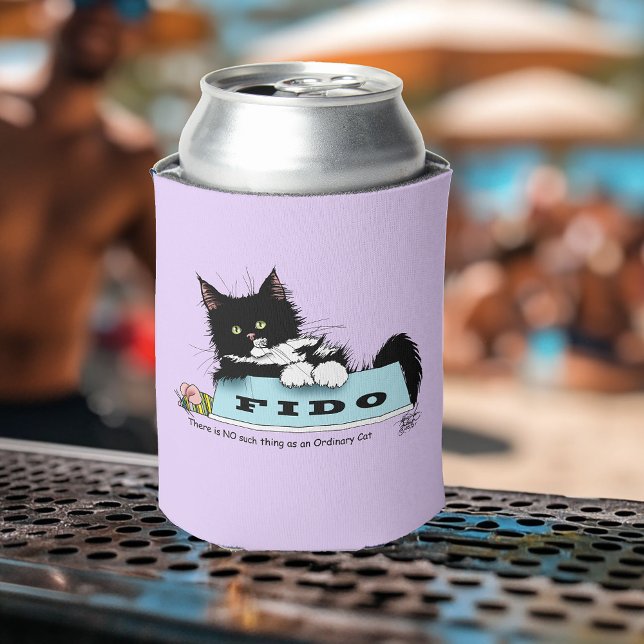 Funny Tuxedo Cat Dog's Bowl Purple Can Cooler (Creator Uploaded)