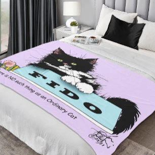 Funny Tuxedo Cat Dog's Bowl Purple Fleece Blanket