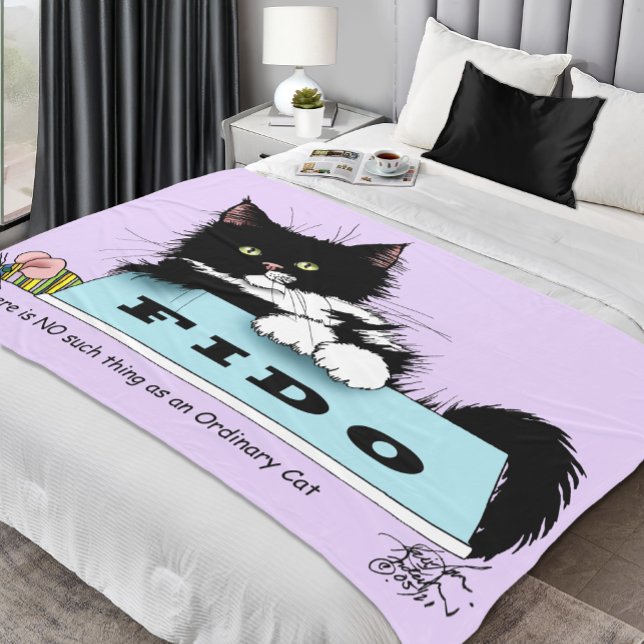 Funny Tuxedo Cat Dog's Bowl Purple Fleece Blanket (Creator Uploaded)
