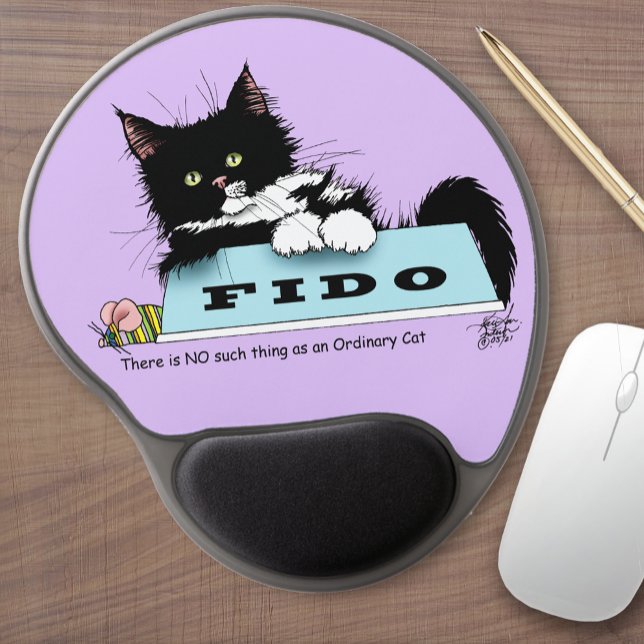 Funny Tuxedo Cat Dog's Bowl Purple Gel Mouse Pad (Creator Uploaded)
