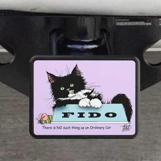 Funny Tuxedo Cat Dog's Bowl Purple Hitch Cover (Creator Uploaded)