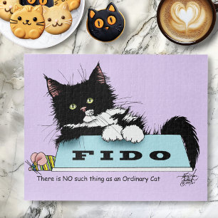 Funny Tuxedo Cat Dog's Bowl Purple Jigsaw Puzzle