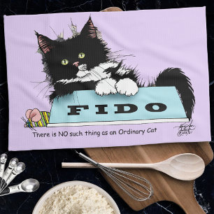 Funny Tuxedo Cat  Dog's Bowl Purple Kitchen Towel