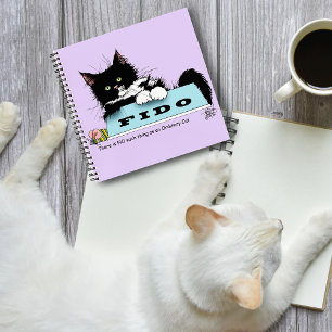 Funny Tuxedo Cat Dog's Bowl Purple Notebook