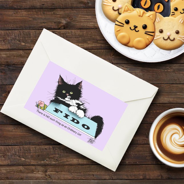 Funny Tuxedo Cat  Dog's Bowl Purple Rectangular Sticker (Creator Uploaded)