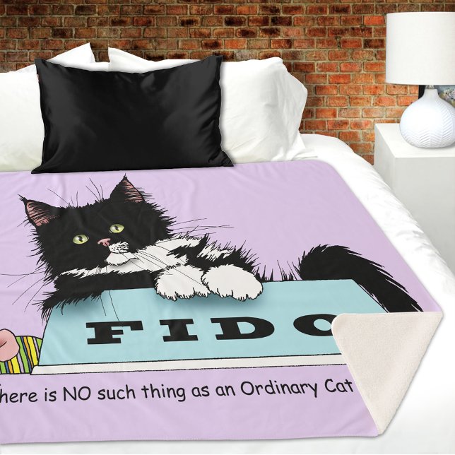 Funny Tuxedo Cat Dog's Bowl Purple Sherpa Blanket (Creator Uploaded)