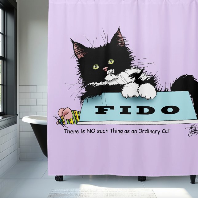 Funny Tuxedo Cat  Dog's Bowl Purple Shower Curtain (Creator Uploaded)
