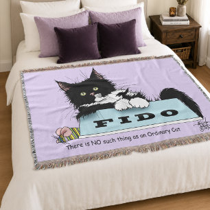 Funny Tuxedo Cat Dog's Bowl Purple Throw Blanket