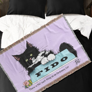Funny Tuxedo Cat Dog's Bowl Purple Throw Blanket