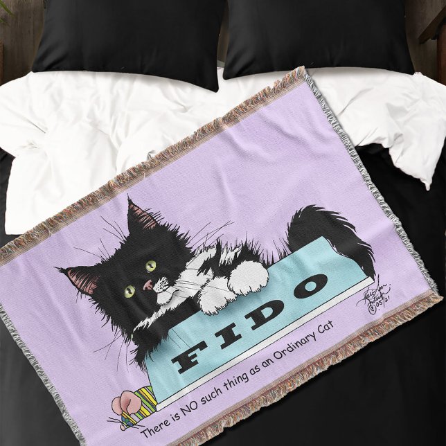 Funny Tuxedo Cat Dog's Bowl Purple Throw Blanket (Creator Uploaded)