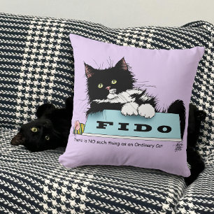Funny Tuxedo Cat Dog's Bowl Purple Throw Pillow