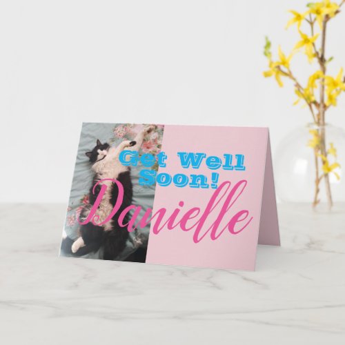 Funny Tuxedo Cat Get Well Soon Womans Name Card