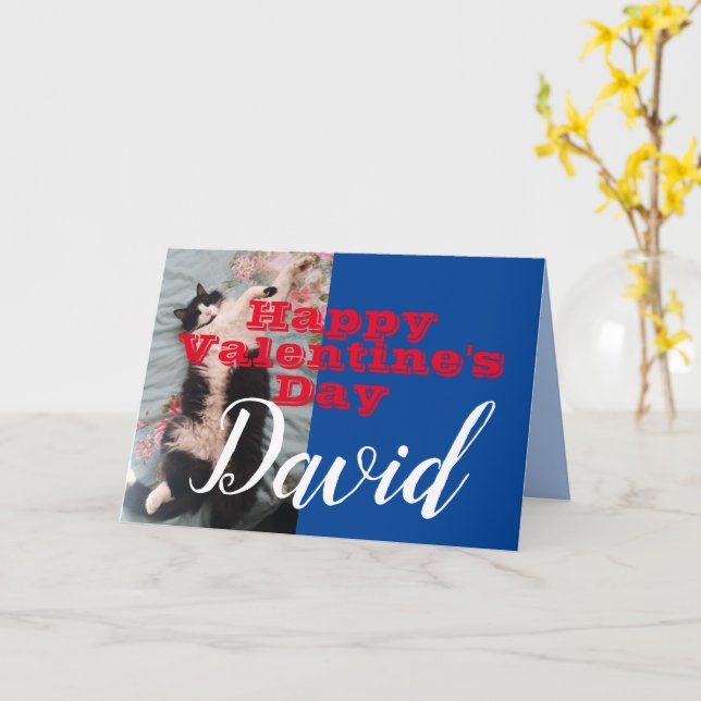 Funny Tuxedo Cat Happy Valentine's Day Name Card (Yellow Flower)