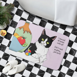 Funny Tuxedo Cat Morning Meowing Humor Lavender Bath Mat