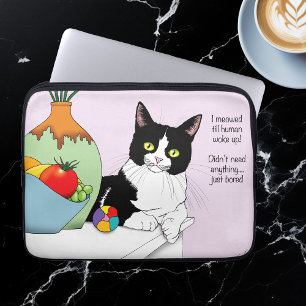 Funny Tuxedo Cat Morning Meowing Humor Lavender Laptop Sleeve