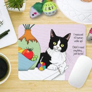 Funny Tuxedo Cat Morning Meowing Humor Lavender Mouse Pad