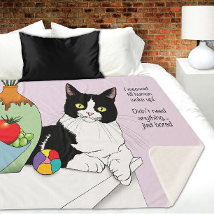 Funny Tuxedo Cat Morning Meowing Humor Lavender Sherpa Blanket