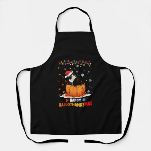 Funny Tuxedo Cat On Pumpkin Happy Hallothanksmas Apron