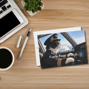 Funny Tuxedo Cat Pilot Airplane Aviation Birthday Card