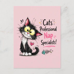 Funny Tuxedo Cat Professional Nap Specialist  Postcard