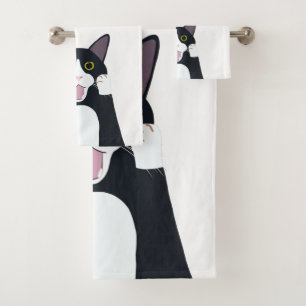 Funny tuxedo cat pun cartoon bath towel set