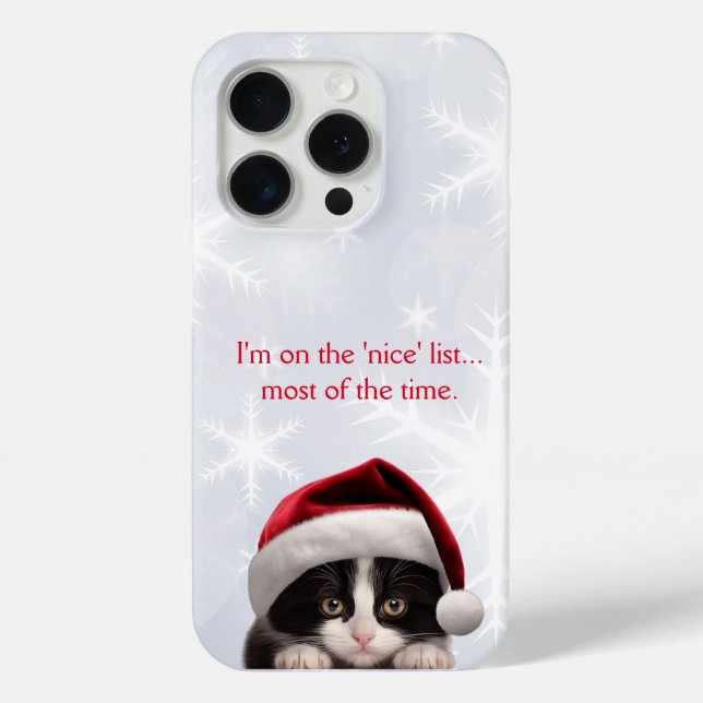 Funny Tuxedo Cat Santa Hat Nice List Personalized  Case-Mate iPhone Case (Back)