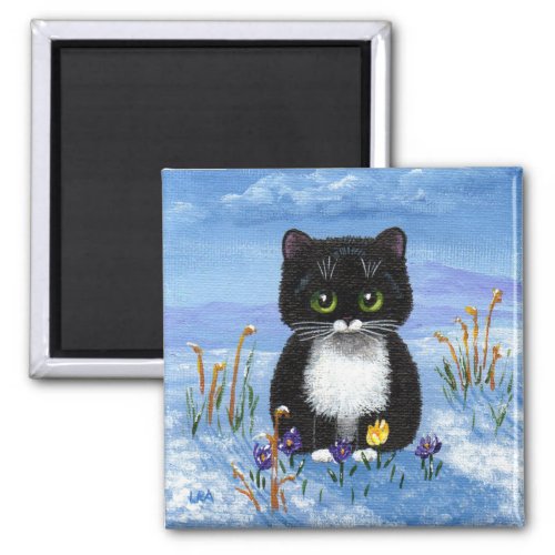 Funny Tuxedo Cat Winter Snow Creationarts Magnet