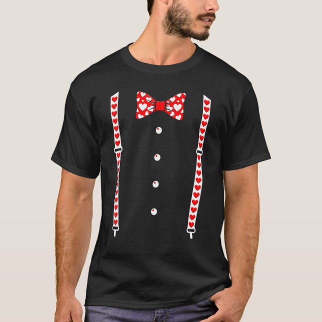 Funny Tuxedo With Bowtie Valentine's Day Heart Cos T-Shirt (Front)